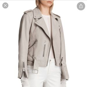 Allsaints Balfern Leather Jacket in Light Gray.
